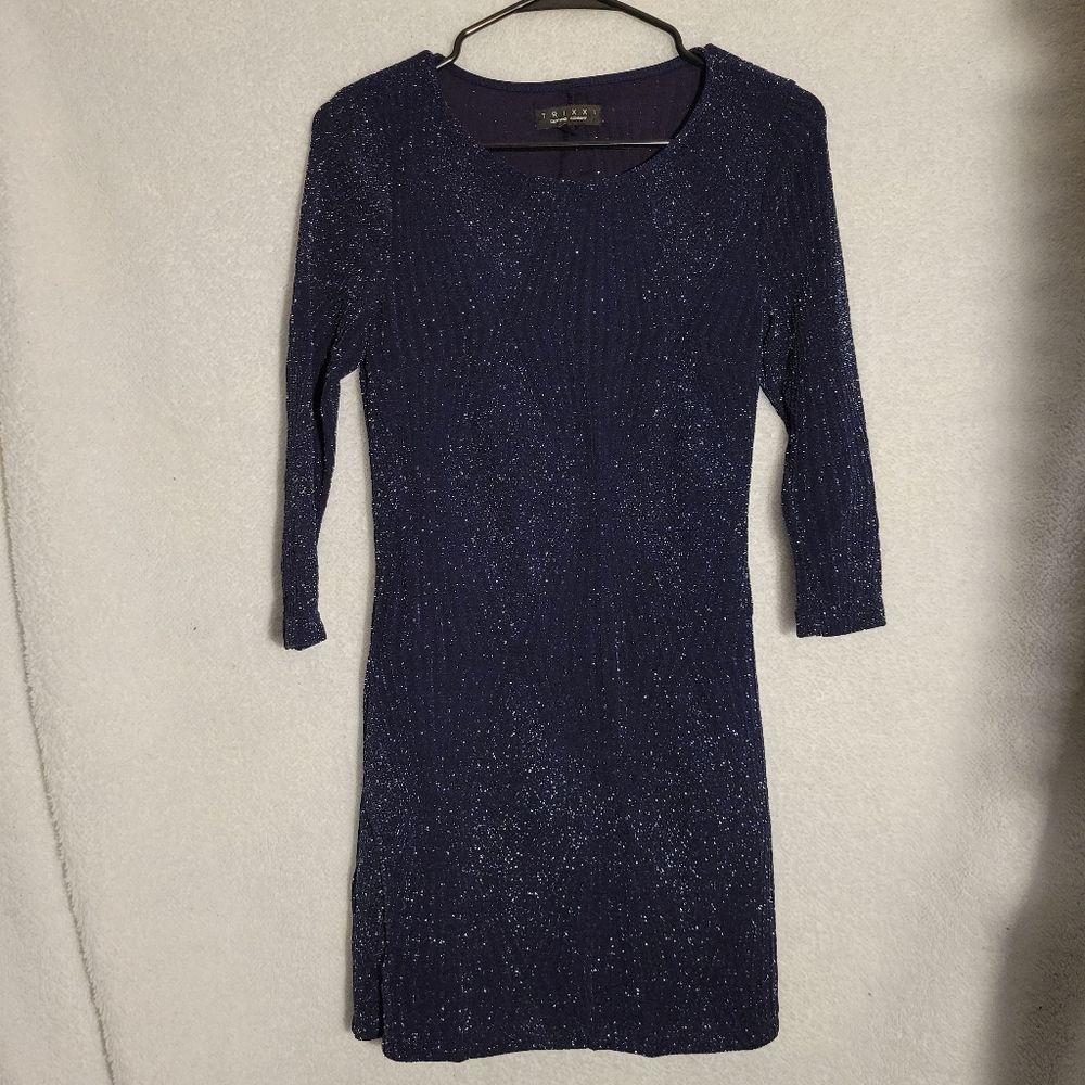 Trixxi 3/4 Sleeve Navy Glitter Dress